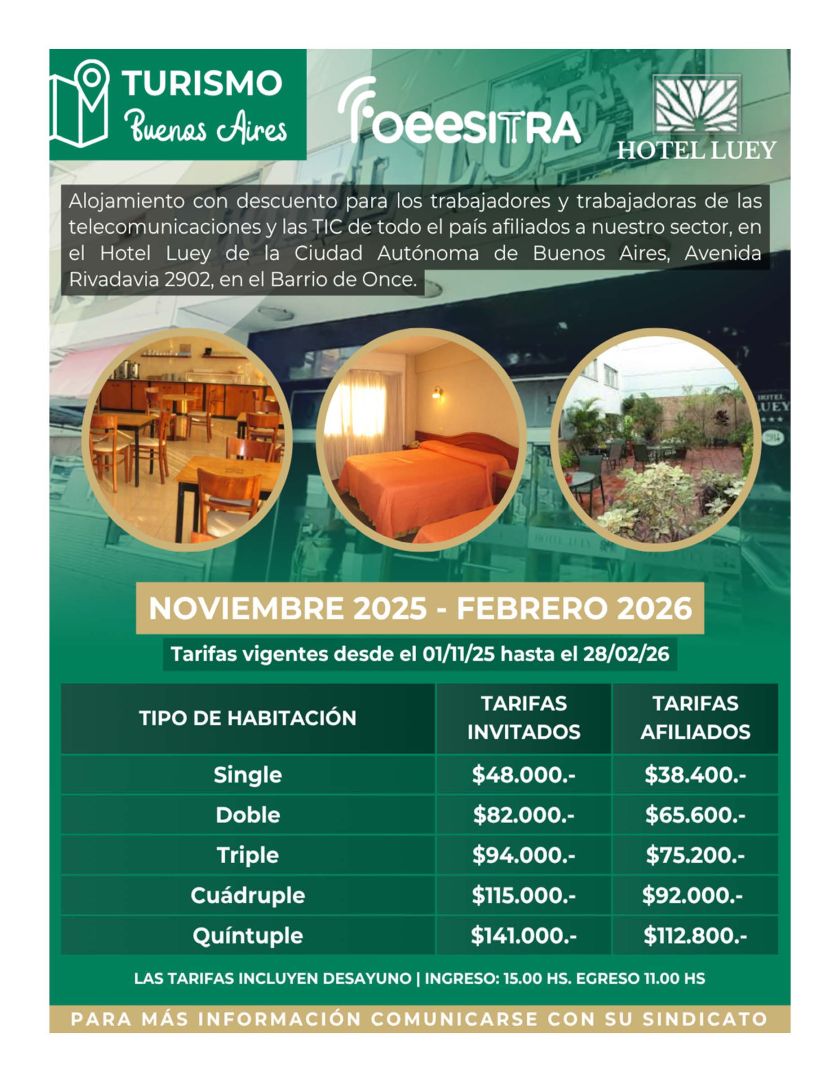 Tarifas Hotel Luey Noviembre 2025 hasta Febrero 2026
